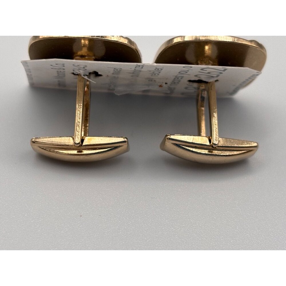 Vintage Gold-Tone Square Cufflinks With Diagonal Stripe Design - Picture 2 of 4